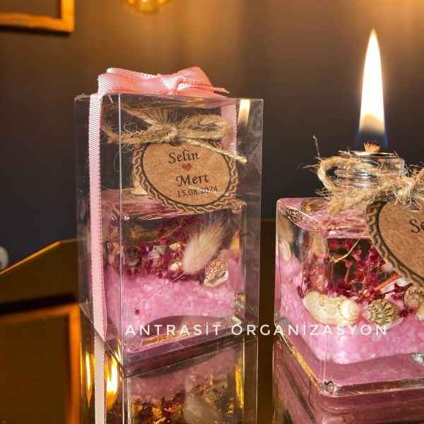 Yakılabilir Kutulu Kare Kandil Nikah Nişan Söz Bebek Şekeri Hediyelik