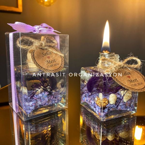 Yakılabilir Kutulu Kare Kandil Nikah Nişan Söz Bebek Şekeri Hediyelik