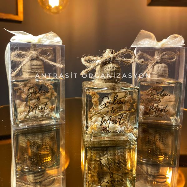 KUTULU Yakılabilir Kare Kandil Nikah Nişan Söz Hediyelik Doğal Tonlar ANTRASİT ORGANİZASYON