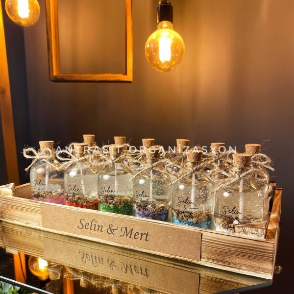 Sunum Kasası Hediyeli 50 cc Cam Şişe Jel Mum Nikah Nişan Söz Bebek Şekeri Hediyelik