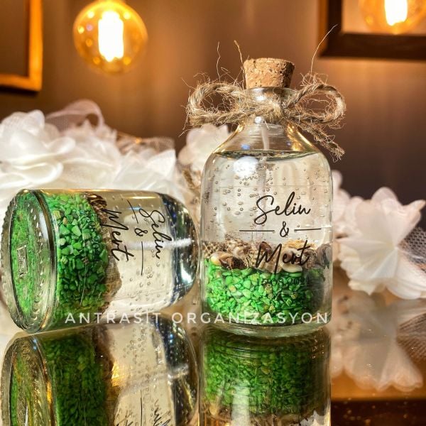 Sunum Kasası Hediyeli 50 cc Cam Şişe Jel Mum Nikah Nişan Söz Bebek Şekeri Hediyelik