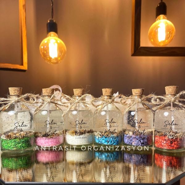 Sunum Kasası Hediyeli 50 cc Cam Şişe Jel Mum Nikah Nişan Söz Bebek Şekeri Hediyelik