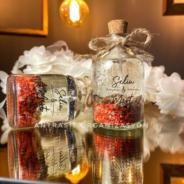 Sunum Kasası Hediyeli 50 cc Cam Şişe Jel Mum Nikah Nişan Söz Bebek Şekeri Hediyelik