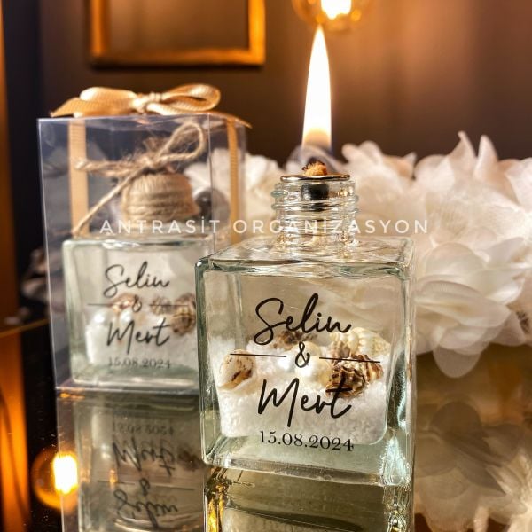 Antrasit Organizasyon Kutulu Yakılabilir Kare Kandil Nikah Nişan Söz Hediyelik