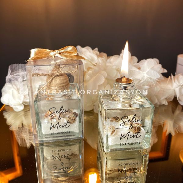 Antrasit Organizasyon Kutulu Yakılabilir Kare Kandil Nikah Nişan Söz Hediyelik