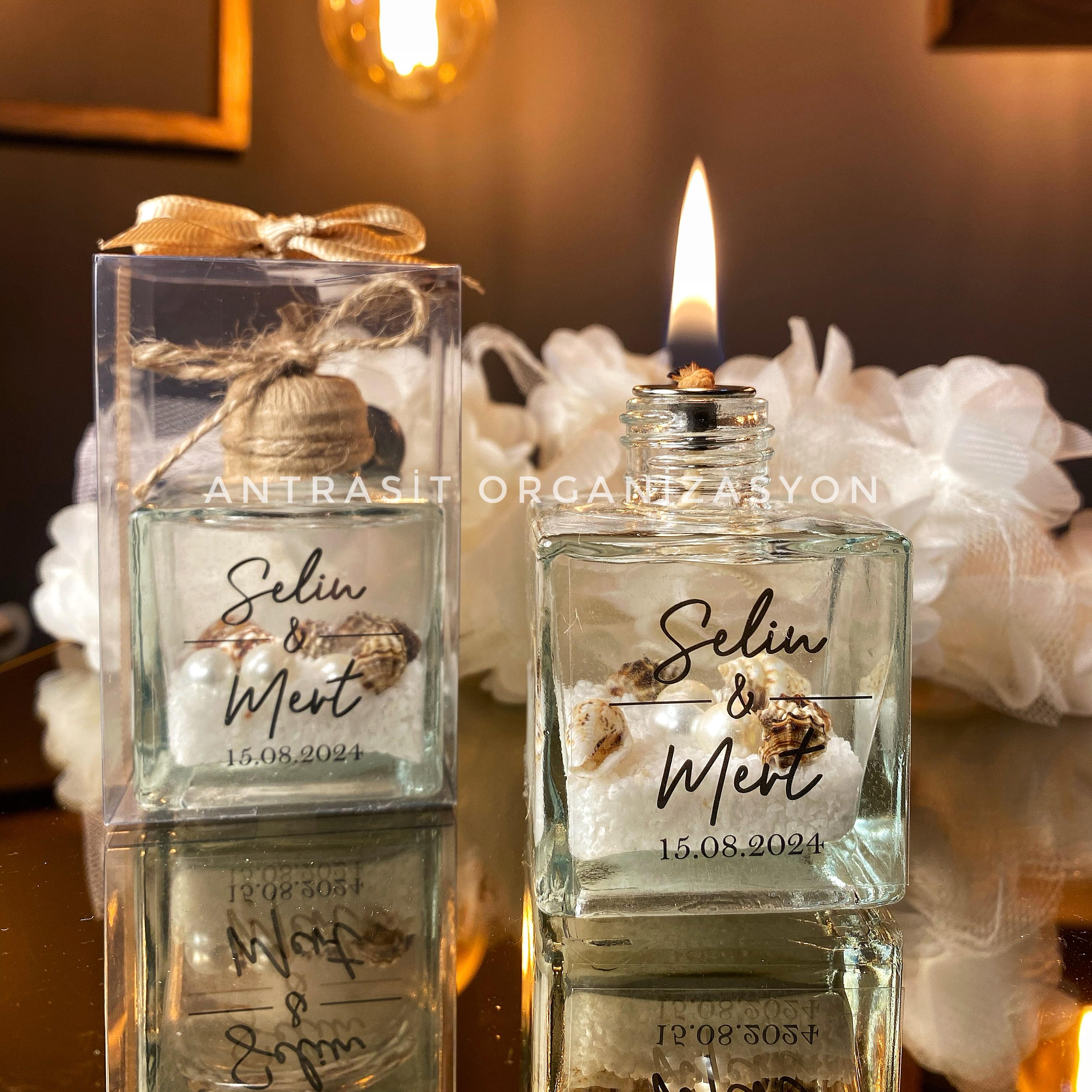 Antrasit Organizasyon Kutulu Yakılabilir Kare Kandil Nikah Nişan Söz Hediyelik
