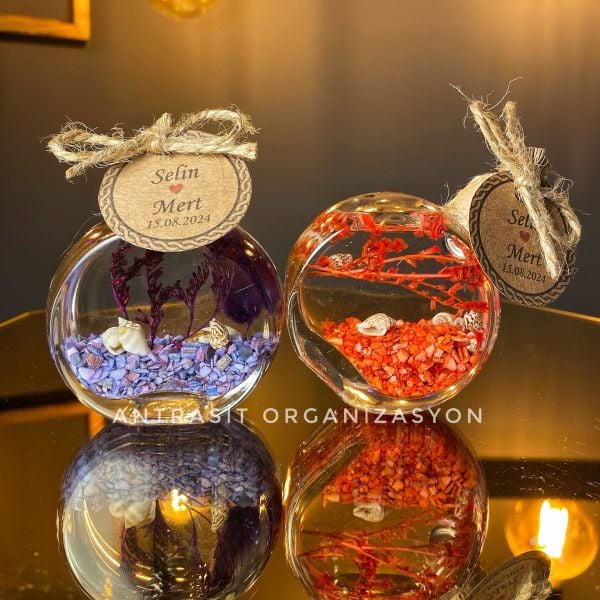 Yeni Model Cam Şişe Renkli Kandil Nikah Nişan Söz Bebek Şekeri Hediyelik