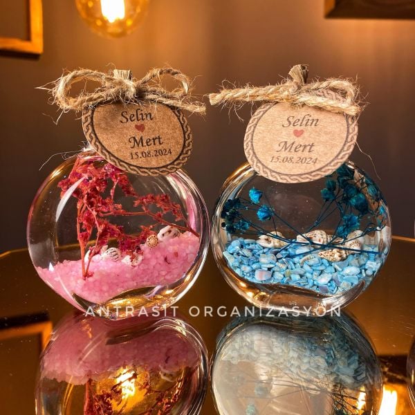 Yeni Model Cam Şişe Renkli Kandil Nikah Nişan Söz Bebek Şekeri Hediyelik