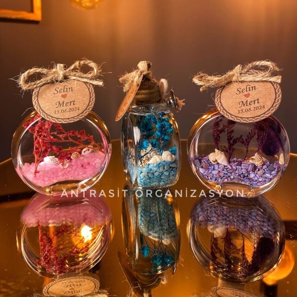 Yeni Model Cam Şişe Renkli Kandil Nikah Nişan Söz Bebek Şekeri Hediyelik