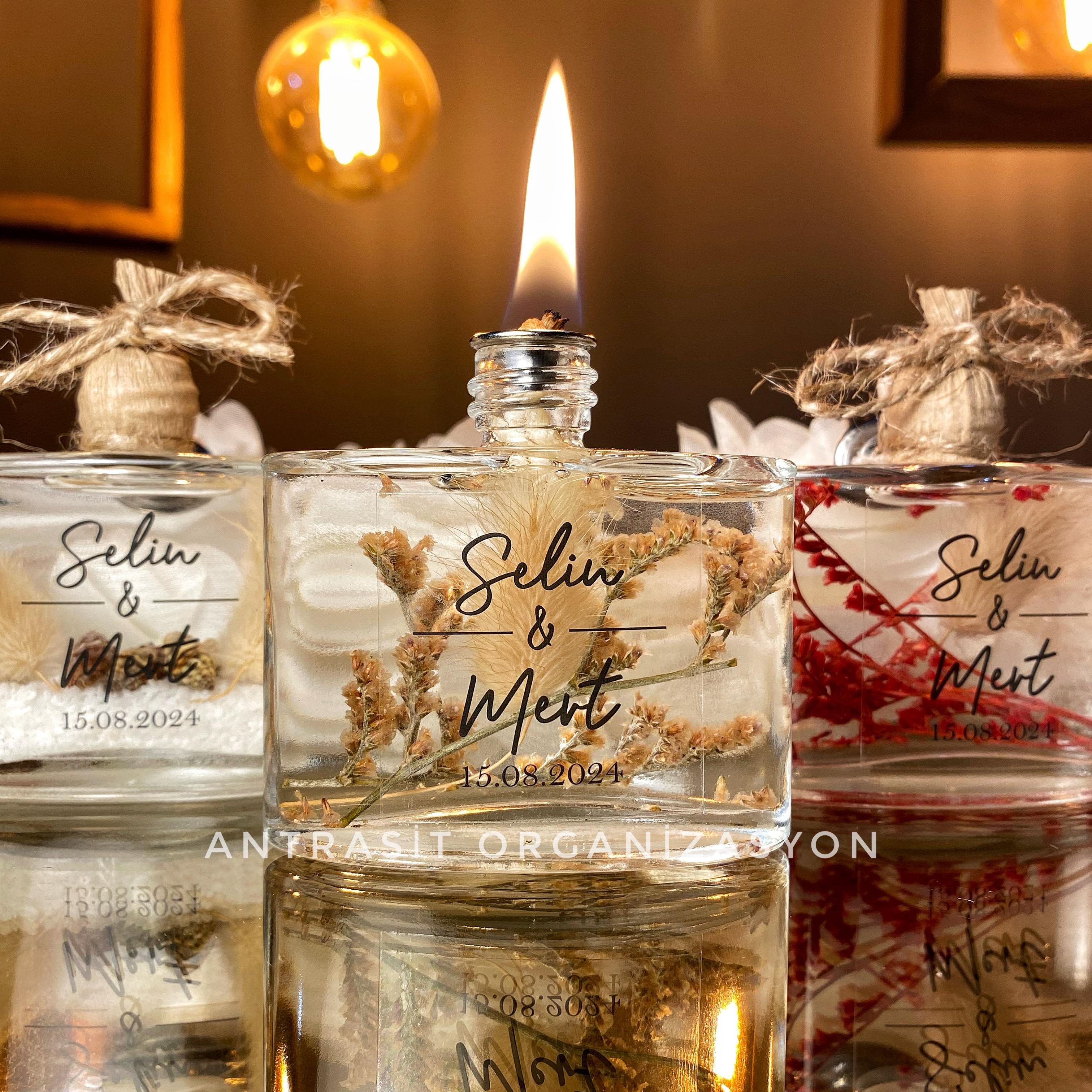 Yeni Model Cam Şişe Kuru Çiçekli Kandil Nikah Nişan Söz Bebek Şekeri Hediyelik