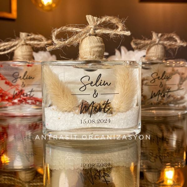Yeni Model Cam Şişe Kuru Çiçekli Kandil Nikah Nişan Söz Bebek Şekeri Hediyelik