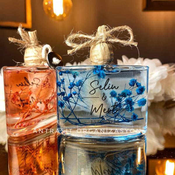 Yeni Cam Şişe Renkli Kandil Pembe Mavi Mor Nikah Nişan Söz Bebek Şekeri Hediyelik