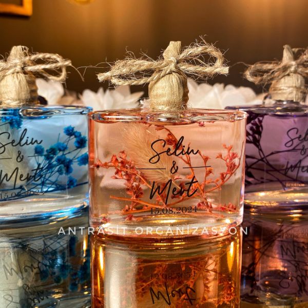 Yeni Cam Şişe Renkli Kandil Pembe Mavi Mor Nikah Nişan Söz Bebek Şekeri Hediyelik