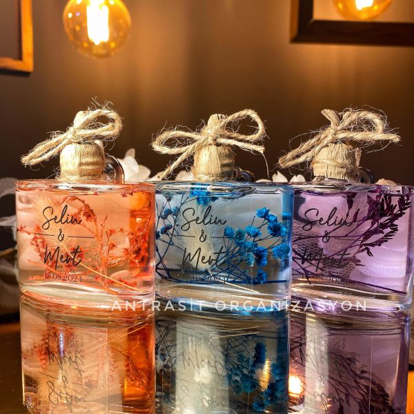 Yeni Cam Şişe Renkli Kandil Pembe Mavi Mor Nikah Nişan Söz Bebek Şekeri Hediyelik