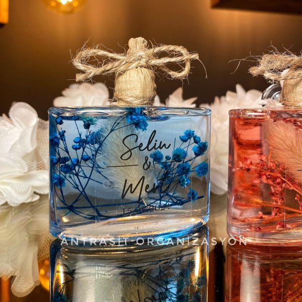 Yeni Cam Şişe Renkli Kandil Pembe Mavi Mor Nikah Nişan Söz Bebek Şekeri Hediyelik