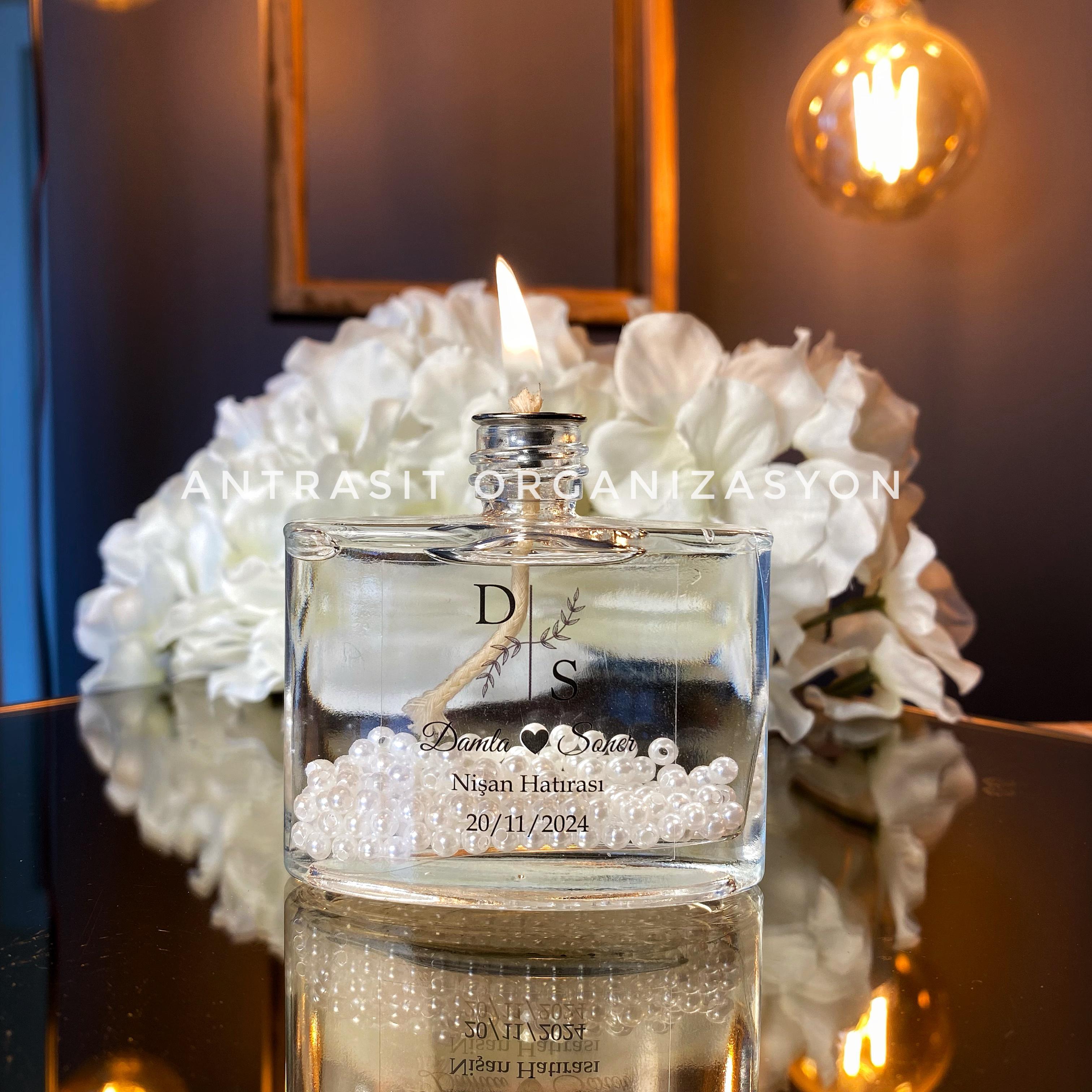 İncili Kandil 50 CC Cam Şişe Nikah Nişan Söz Bebek Şekeri Hediyelik