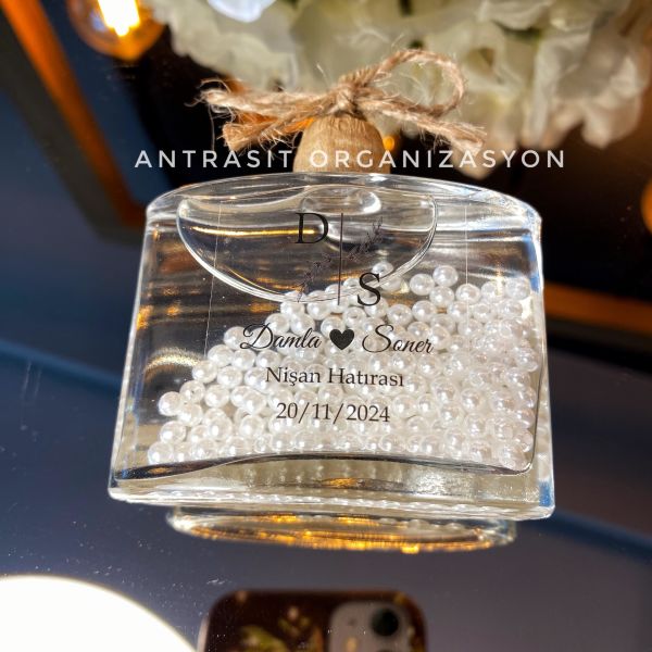 İncili Kandil 50 CC Cam Şişe Nikah Nişan Söz Bebek Şekeri Hediyelik