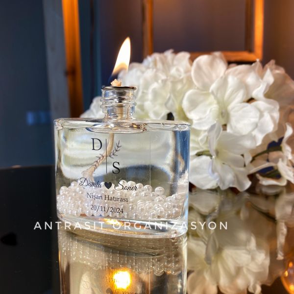 İncili Kandil 50 CC Cam Şişe Nikah Nişan Söz Bebek Şekeri Hediyelik