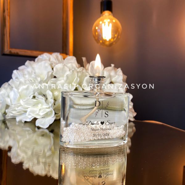 İncili Kandil 50 CC Cam Şişe Nikah Nişan Söz Bebek Şekeri Hediyelik