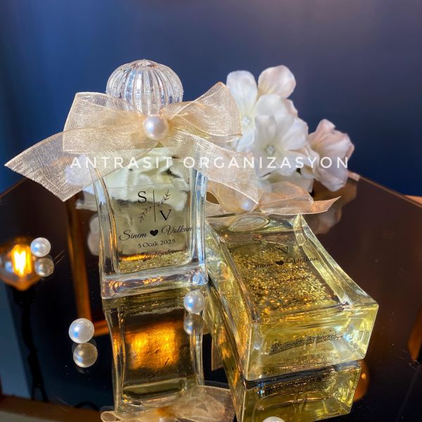 Simli Kolonya Şişesi 50 CC Cam Nikah Nişan Söz Bebek Şekeri Hediyelik