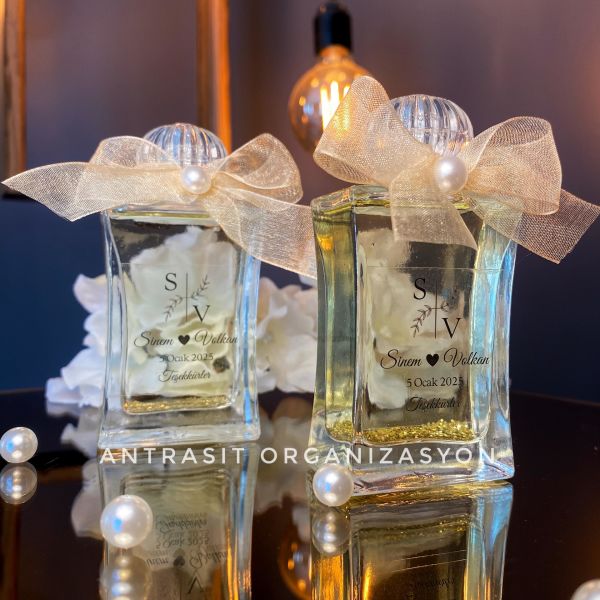 Simli Kolonya Şişesi 50 CC Cam Nikah Nişan Söz Bebek Şekeri Hediyelik