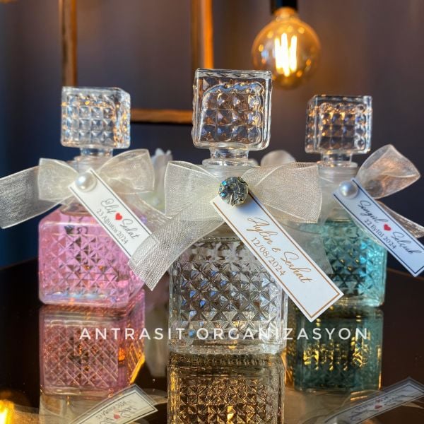 Kristal Kolonya Şişesi 50 CC Kare Cam Nikah Nişan Söz Bebek Şekeri Hediyelik
