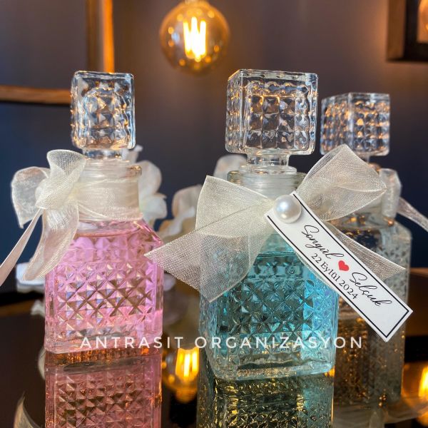 Kristal Kolonya Şişesi 50 CC Kare Cam Nikah Nişan Söz Bebek Şekeri Hediyelik