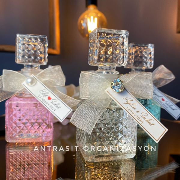 Kristal Kolonya Şişesi 50 CC Kare Cam Nikah Nişan Söz Bebek Şekeri Hediyelik