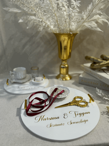 İsim Baskılı Klasik Yüzük Kurdelesi 100 cm - Özel Varak Baskılı Klasik 1 cm Saten Kurdele