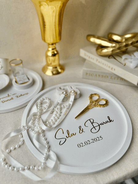 İsim Baskılı Klasik Yüzük Kurdelesi 100 cm - Özel Varak Baskılı Klasik 1 cm Saten Kurdele