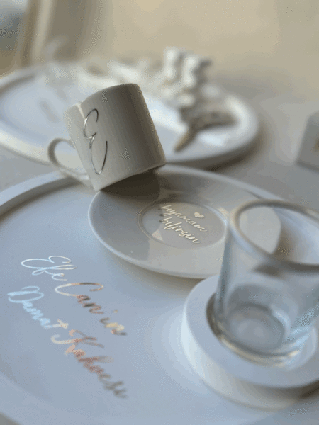 İstiridye Yüzüklük Modeli - Söz Nişan Yüzük Tepsisi Ve Damat Fincanı Tepsisi İsme Özel Tam Takım - ÜCRETSİZ KARGO