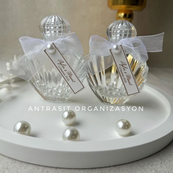 İncili İstiridye Yakılabilir Kandil 30 CC Cam Şişe Nikah Nişan Söz Bebek Şekeri Hediyelik