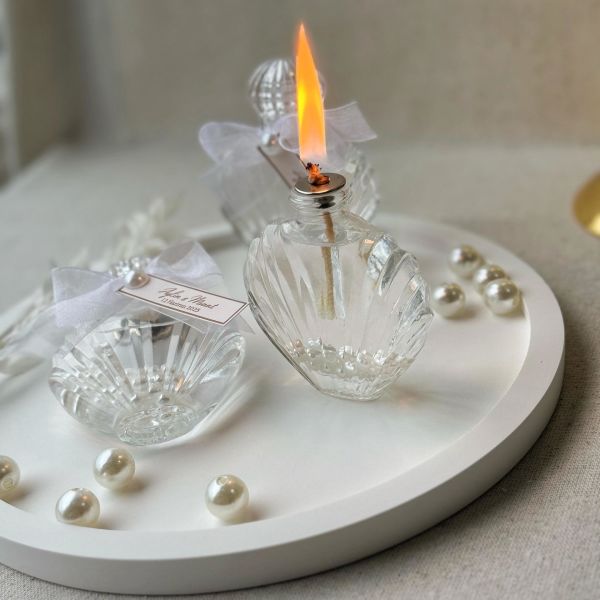 İncili İstiridye Yakılabilir Kandil 30 CC Cam Şişe Nikah Nişan Söz Bebek Şekeri Hediyelik