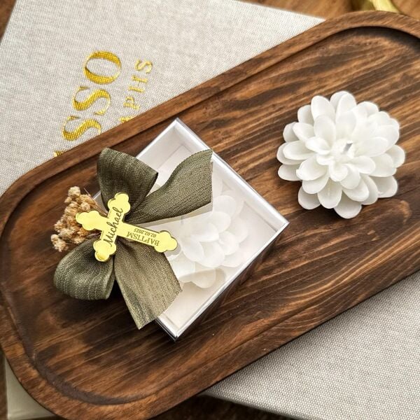 KUTULU Lotus Mum Pleksi Etikeli Nikah Nişan Söz Bebek Şekeri Hediyelik Antrasit Organizasyon