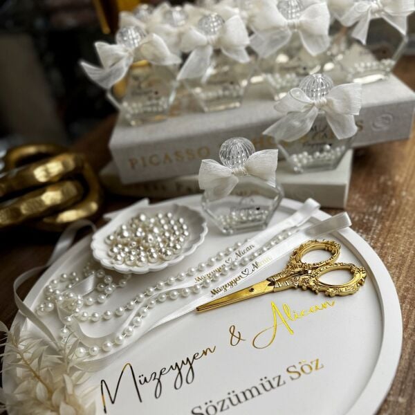 Antrasit Organizasyon İncili Kolonya Şişesi 50 CC Altıgan Cam Nikah Nişan Söz Bebek Şekeri Hediyelik