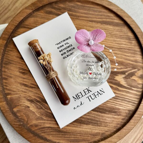 Kolonya Şişesi Pembe Ortanca Süslemeli 50 CC Cam Nikah Nişan Söz Bebek Şekeri Hediyelik Antrasit Organizasyon