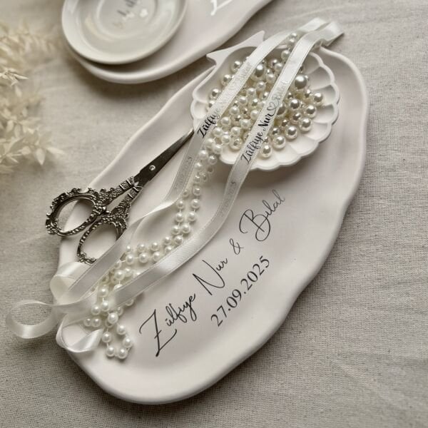 Söz Nişan Yüzük Tepsisi İsme Özel Takım - İsimli Kurdele Dahil - ÜCRETSİZ KARGO - Beyaz Seri