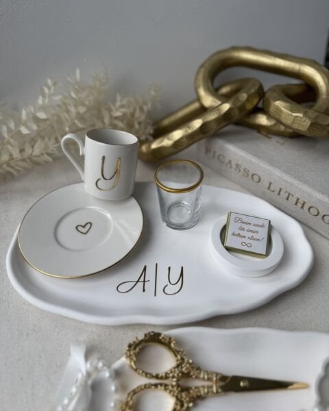 Nişan Tepsisi ve Söz Tepsisi İstiridye Model – İsimli Yüzük Tepsisi ve Damat Fincan Takımı - Kurdele ve Çikolata Hediyeli – Ücretsiz Kargo