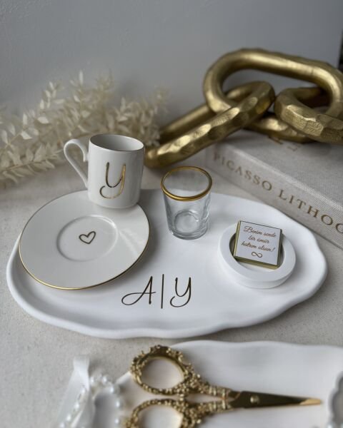 Nişan Tepsisi ve Söz Tepsisi İstiridye Model – İsimli Yüzük Tepsisi ve Damat Fincan Takımı - Kurdele ve Çikolata Hediyeli – Ücretsiz Kargo