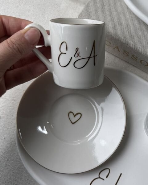 Damat kahvesi fincanı İsme Özel Yazılı - 1 ADET FİNCAN + 1 ADET FİNCAN TABAĞI - gold veya gümüş yazılabilir - Su bardağı seçimlerden ekstra eklenebilir